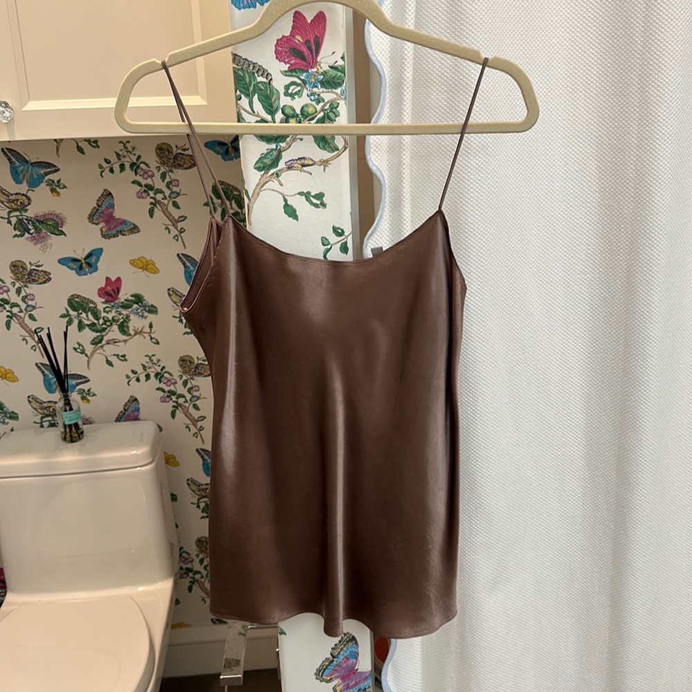 Vince Brown Satin Slip Tank Top